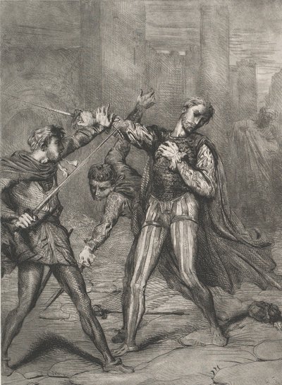 Schurke, du stirbst: Platte 10 aus Othello Akt 5, Szene 1, geätzt 1844, neu gedruckt 1900 von Théodore Chassériau