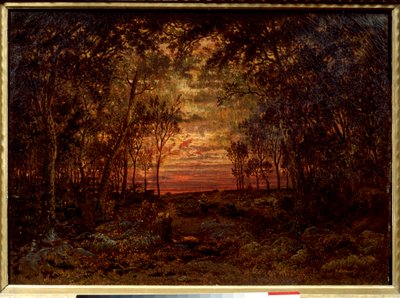 Sonnenuntergang im Wald von Pierre Etienne Theodore Rousseau