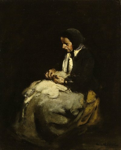 Frau beim Nähen von Théodule Augustin Ribot