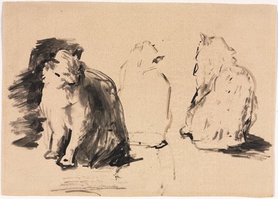 Katzen recto, Skizze von zwei umarmenden Figuren verso von Auguste Theodule Ribot