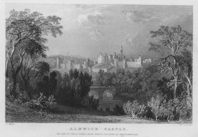 Alnwick Schloss, der Sitz von Hugh Percy, Herzog von Northumberland (Stich) von Thomas (after) Allom