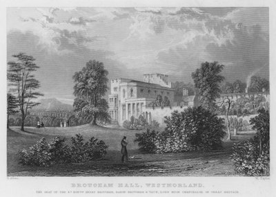 Brougham Hall, Westmorland, der Sitz von Henry Brougham, Baron Brougham und Vaux, Lord High Chancellor von Großbritannien (Stich) von Thomas (after) Allom