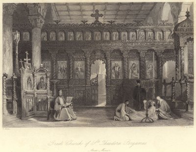 Griechische Kirche des Heiligen Theodor, Pergamon, Kleinasien (Gravur) von Thomas (after) Allom