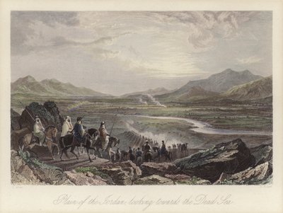 Ebene des Jordanflusses in Richtung Totes Meer (farbiger Stich) von Thomas (after) Allom
