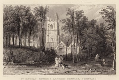 St Mawgan Kirche und Lanhern Kloster, Cornwall von Thomas (after) Allom