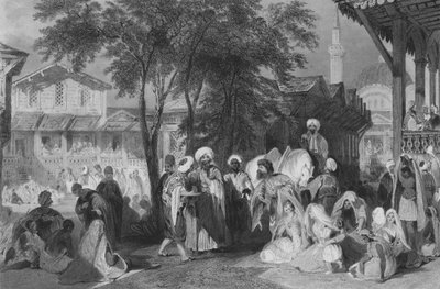 Der Aurut-Basar oder Sklavenmarkt, Konstantinopel (Gravur) von Thomas (after) Allom
