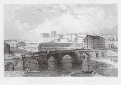 Die alte Brücke, Mühle, Gefängnis usw., Chester (Gravur) von Thomas (after) Allom