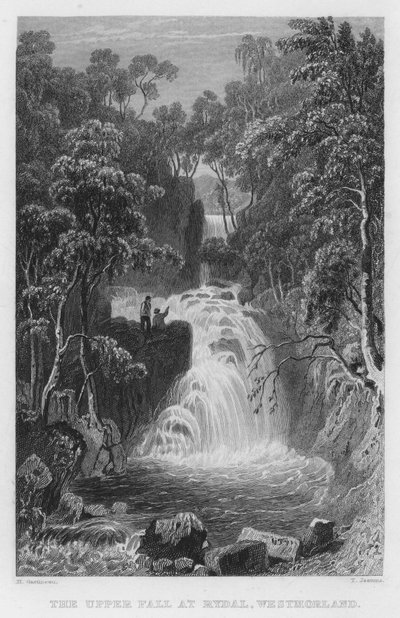 Der obere Fall bei Rydal, Westmorland (Stich) von Thomas (after) Allom