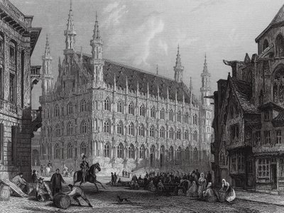 Rathaus von Louvain, mit einem Teil der Kathedrale von Thomas (after) Allom