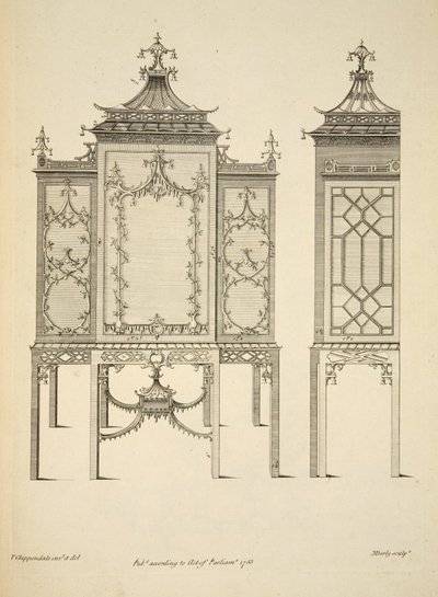 Entwurf für ein Porzellangehäuse, veröffentlicht 1753 (Gravur) von Thomas (after) Chippendale
