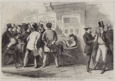 Die Kriegserregung in New York, Szene vor einem Feuerwehrhaus (Gravur) von Thomas (after) Nast
