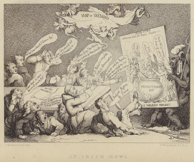 Ein irisches Heulen: Treffen der National Convention der Vereinigten Iren, die die Schrecken des Republikanismus am Beispiel der Französischen Revolution zeigen von Thomas (after) Rowlandson