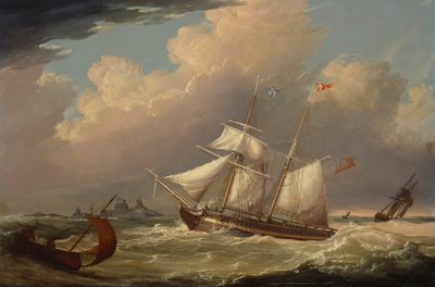 Die englische Brigg "The Guide" fährt in die Elbe in Deutschland ein, 1828 von Thomas A. Binks