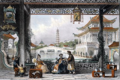 Pavillon und Gärten eines Mandarins in der Nähe von Peking, China, 1843 von Thomas Allom