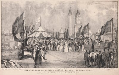 Die Zeremonie der Eröffnung der London Bridge mit der alten London Bridge im Hintergrund von Thomas Allom