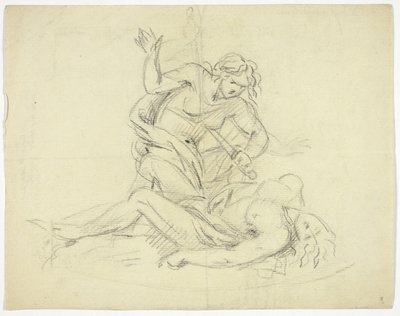 Pyramus und Thisbe (recto); Drei männliche Figuren mit Mausoleum-Grundriss (verso) von Thomas Banks