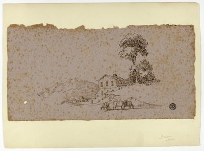 Bauernhaus in den Bergen mit Kühen im Vordergrund von Thomas Barker