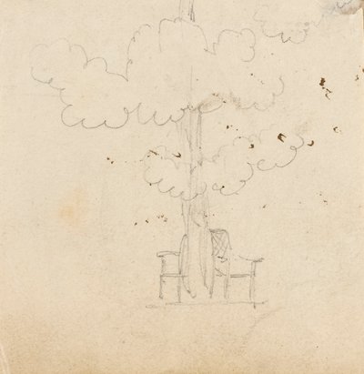 Studie eines Baumes mit zwei Stühlen auf beiden Seiten seines Stammes von Thomas Baxter