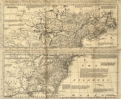 Karte der britischen und französischen Siedlungen in Nordamerika von Thomas Bowen