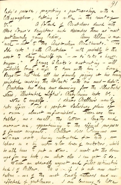 Beschreibt das Büro, das er mit Frank Bellew teilt, und einen Brief von William Boutcher. Transkription von Thomas Butler Gunn
