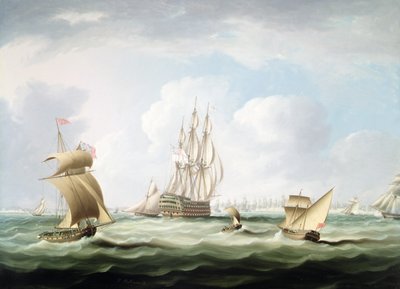 Ein Erstklassiges Schiff mit einem Vizeadmiral der Weißen Flotte und anderen Schiffen in der Bucht von Cadiz von Thomas Buttersworth