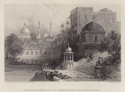 Baoli und Überreste von Jehanghirs Palast, Delhi von Thomas Colman (after) Dibdin
