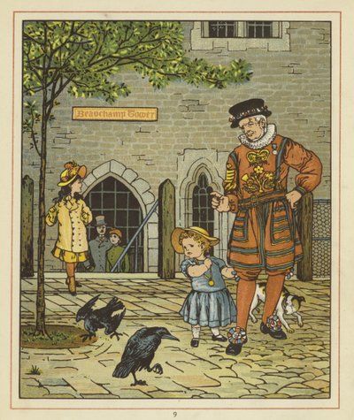 Ein junges Mädchen steht nervös neben einem Yeoman der Wache von Thomas Crane