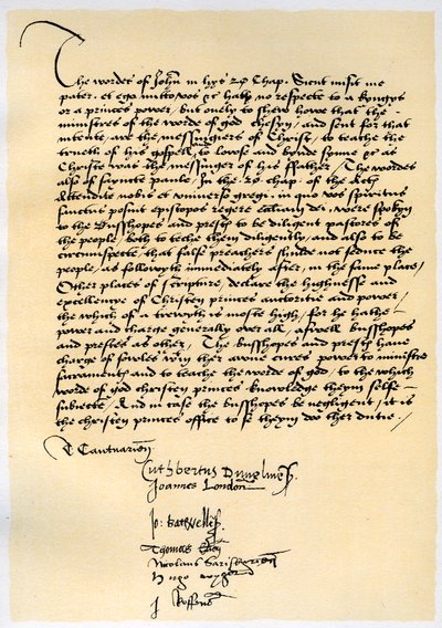 Episkopale Erklärung von Erzbischof Crammer und sieben anderen englischen Bischöfen, ca. 1537 von Thomas Cranmer
