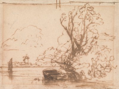 Ein Boot am Flussufer vertäut von Thomas Creswick