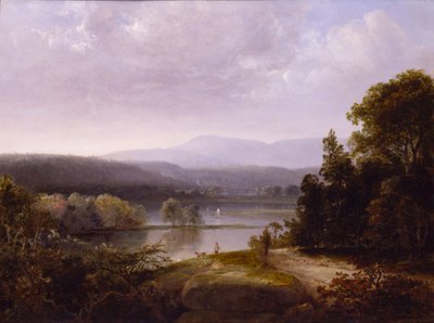 Flussansicht mit Jägern und Hunden, ca. 1850 von Thomas Doughty