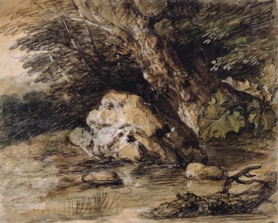 Hügelige Landschaft mit Figuren, die sich einer Brücke nähern, ca. 1763 von Thomas Gainsborough