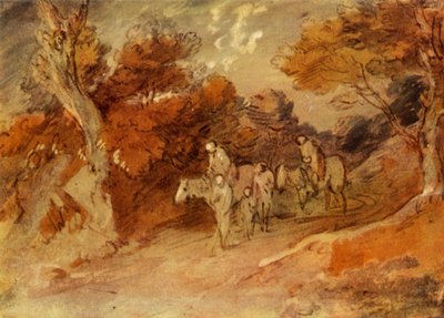 Figuren und Pferde auf einem Landweg, Mitte bis Ende 18. Jahrhundert, 1934 von Thomas Gainsborough