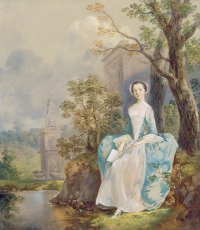 Mädchen mit einem Buch im Park sitzend von Thomas Gainsborough