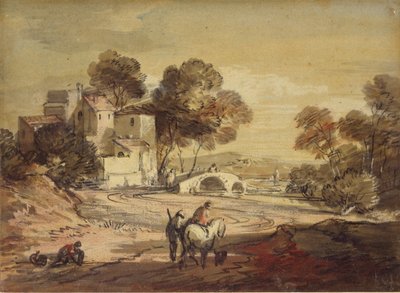 Italienische Landschaft mit Reisenden auf einer kurvenreichen Straße, 1775-1779 von Thomas Gainsborough