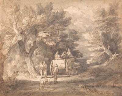 Waldlandschaft mit Landkarren und Figuren auf einem Weg von Thomas Gainsborough