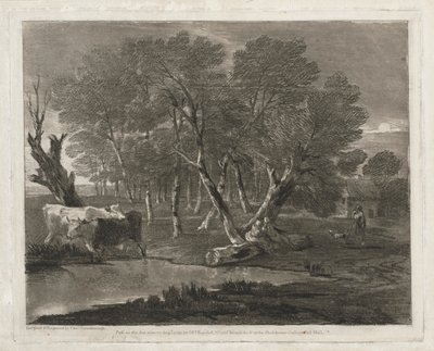 Waldlandschaft mit Kühen neben einem Teich, Figuren und Hütte von Thomas Gainsborough