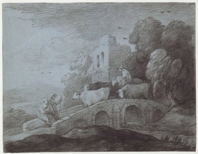 Bewaldete Landschaft mit Viehtreiber (Radierung auf Papier) von Thomas Gainsborough