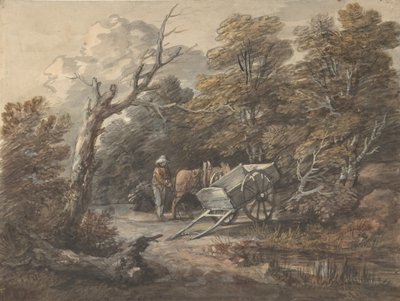 Waldszene mit einem Bauern, einem Pferd und einem Wagen, ca. 1760 von Thomas Gainsborough