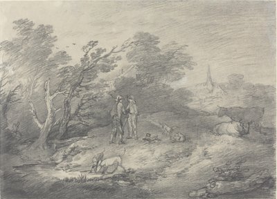 Wälder in der Nähe eines Dorfes mit Kaninchenfängern und ihren Windhunden von Thomas Gainsborough