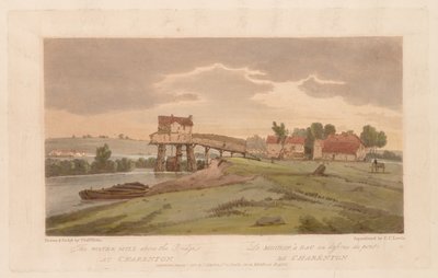 Eine Auswahl von zwanzig der malerischsten Ansichten in Paris: Die Wassermühle über der Brücke...1803 von Thomas Girtin