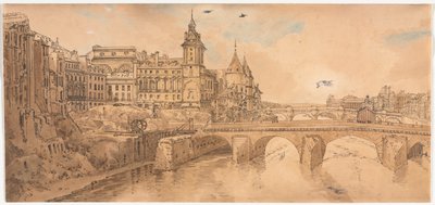 Eine Auswahl von zwanzig der malerischsten Ansichten in Paris: Ansicht von Pont au Change, dem Stadttheater, Pont Neuf, Conciergerie-Gefängnis, und aufgenommen von Pont Notre Dame von Thomas Girtin