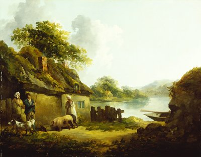 Eine Zigeunerfamilie vor einer Scheune in einer Landschaft von Thomas Hand