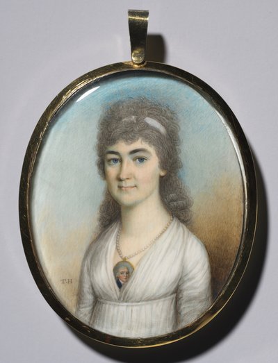 Porträt einer Frau mit Miniatur, ca. 1780 von Thomas Hazlehurst
