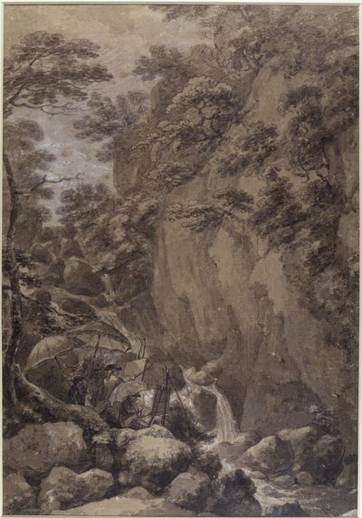 Sir George Beaumont und Joseph Farington malen einen Wasserfall, 1777 von Thomas Hearne