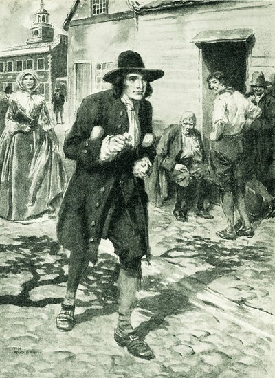 Benjamin Franklin kommt in Philadelphia an von Thomas Heath Robinson