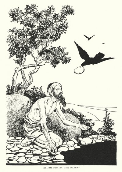 Elia wird von den Raben gefüttert von Thomas Heath Robinson