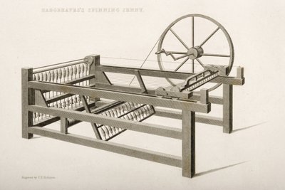 Die Spinning Jenny, erfunden von James Hargreaves im Jahr 1764, 1835 von Thomas Henry Nicholson