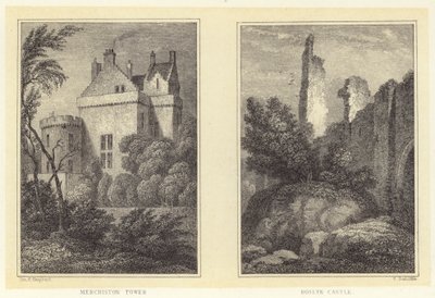 Merchiston Tower; Roslyn Castle von Thomas Hosmer (after) Shepherd