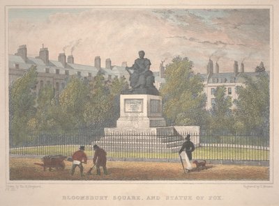 Bloomsbury Square mit Statue von Fox, graviert von Charles Mottram (1806-76) von Thomas Hosmer Shepherd