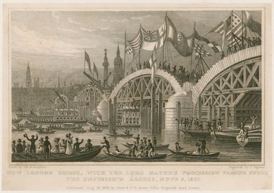 Bau der neuen London Bridge, 9. November 1827 von Thomas Hosmer Shepherd